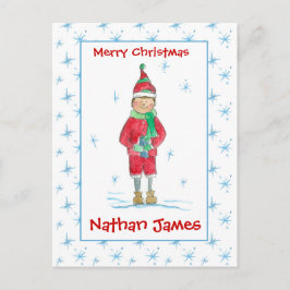 Postal Festiva Navidades de nietos Elf Snowflakes Personalizado N