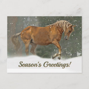 Postal Festiva Navidades de Nieve con un Palomino Borrador de Cab
