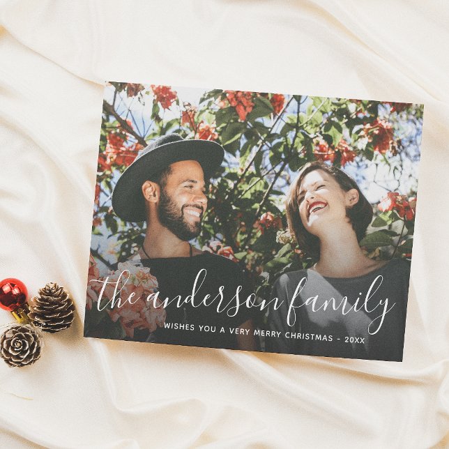 Postal Festiva Navidades de nombre de familia de script blanco (Subido por el creador)