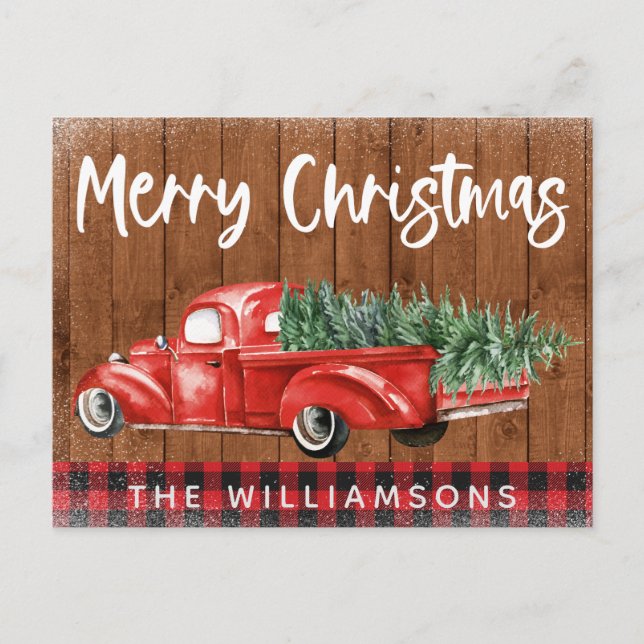 Postal Festiva Navidades de nombres de fábulas rojas de camión vi (Anverso)