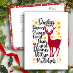 Postal Festiva Navidades de nombres de renos de guion negro diver<br><div class="desc">Fun Black Script Santa Reindeer Nombre Navidades Tarjeta de vacaciones. ¿Cuántos renos tiene Santa Claus y cómo se llama? Envíe sus cálidos deseos y saludos de vacaciones a sus seres queridos con esta linda y divertida tarjeta de vacaciones. ¡Deséenles a todos unas Felices Fiestas y un Amazonas Año Nuevo!</div>