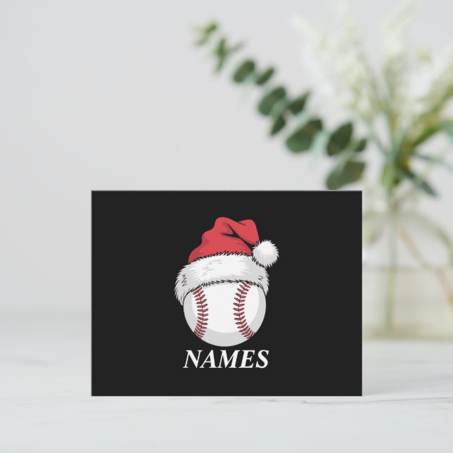 Postal Festiva Navidades de nombres personalizados Béisbol Santa  (Anverso de pie)