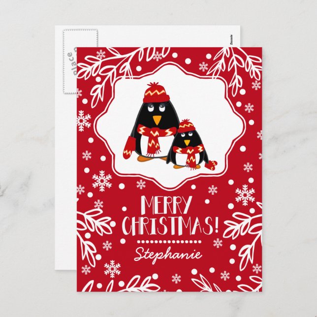 Postal Festiva Navidades de nombres personalizados de pequeños pi (Anverso / Reverso)