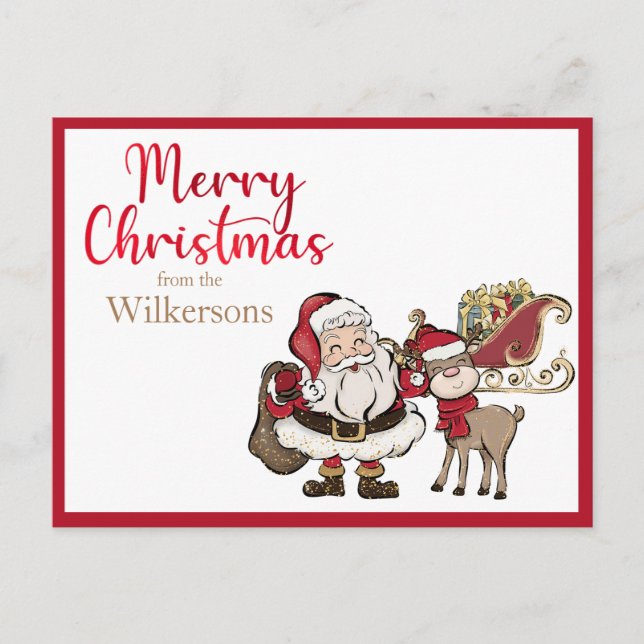 Postal Festiva Navidades de nombres personalizados de Santa y Rud (Anverso)