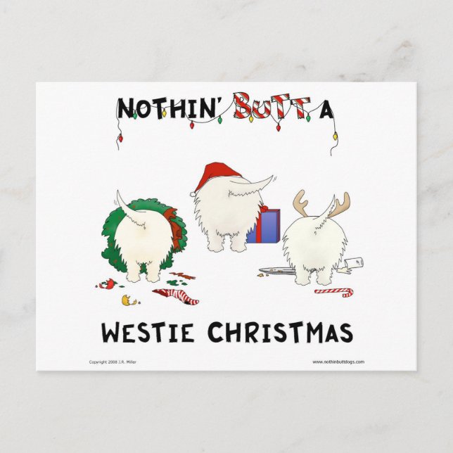 Postal Festiva Navidades De Nothin' Butt A Westie (Anverso)