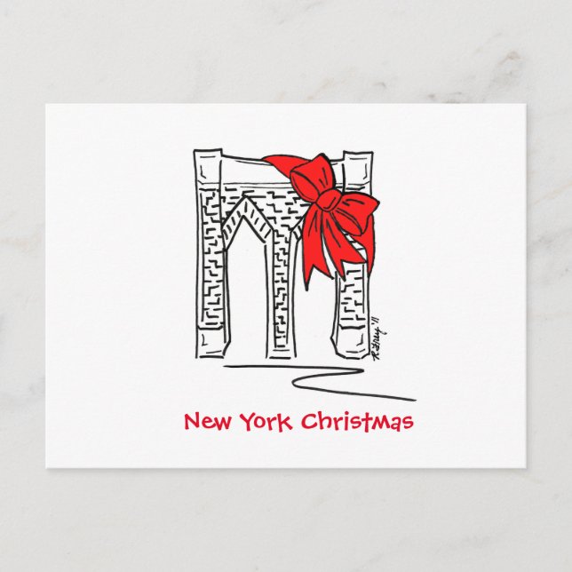 Postal Festiva Navidades de Nueva York NYC Brooklyn Bridge Bow (Anverso)