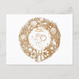 Postal Festiva Navidades de Oro Angel-Wreath-Merry Christmas