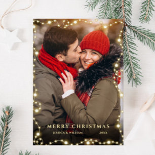 Postal Festiva Navidades de oro de la foto moderna saludando