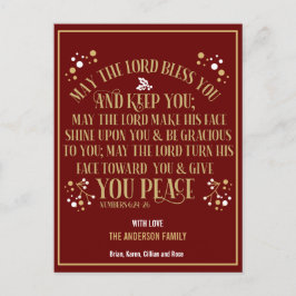 Postal Festiva Navidades de oro rojo bendiciendo números 6:24-26