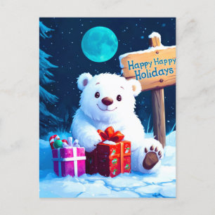 Postal Festiva Navidades De Oso De Nieve Alegran La Acuarela