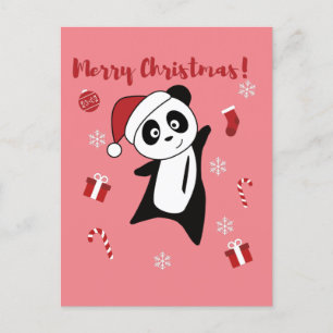 Postal Festiva Navidades de Panda Nieve Animales De Invierno Pand