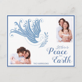Postal Festiva Navidades de Peace on Earth Dove Fotografía Azul