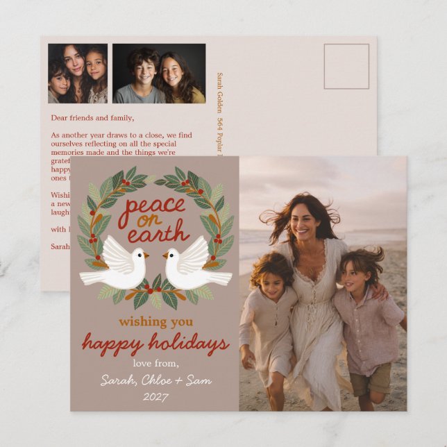 Postal Festiva Navidades de Peace on Earth Doves PERSONALIZADO 3  (Anverso / Reverso)