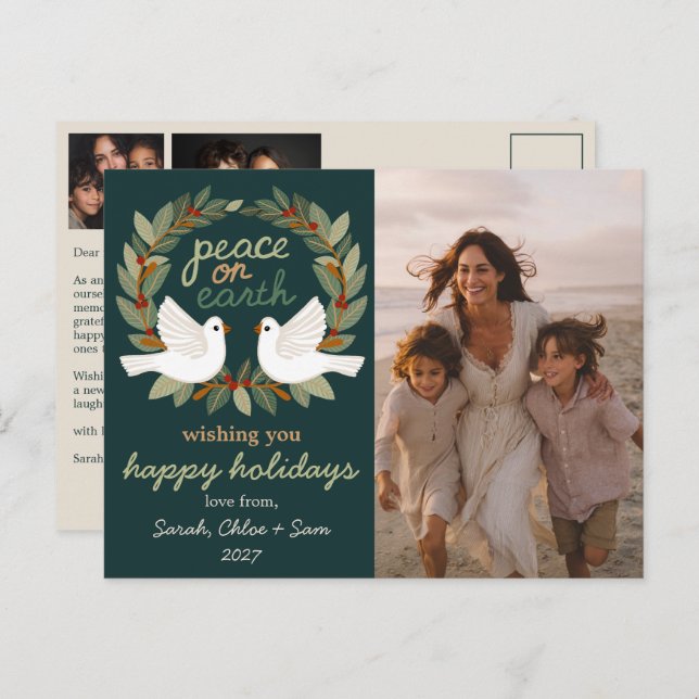Postal Festiva Navidades de Peace on Earth Doves PERSONALIZADO 3  (Anverso / Reverso)