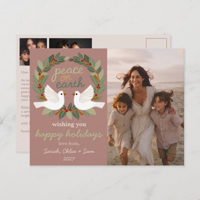 Postal Festiva Navidades de Peace on Earth Doves PERSONALIZADO 3  (Anverso / Reverso)