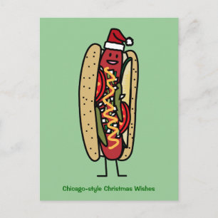 Postal Festiva Navidades de perritos calientes de Chicago Santa h