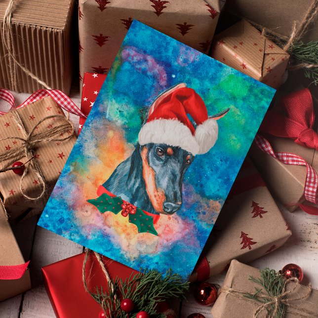 Postal Festiva Navidades de perro de la raza Doberman (Subido por el creador)