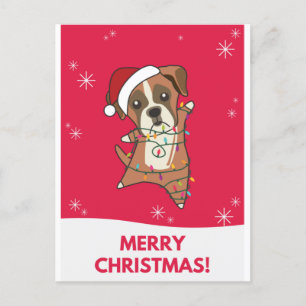 Postal Festiva Navidades de perros boxeadores niegan a perros de
