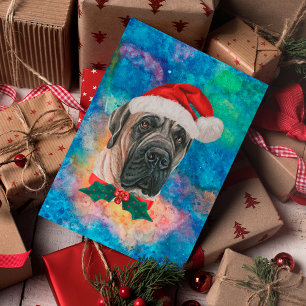 Postal Festiva Navidades de Perros de la Raza de Mastiff inglesa