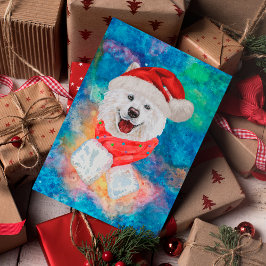 Postal Festiva Navidades de perros de la raza Samoyed