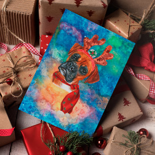 Postal Festiva Navidades de perros de raza Boxer