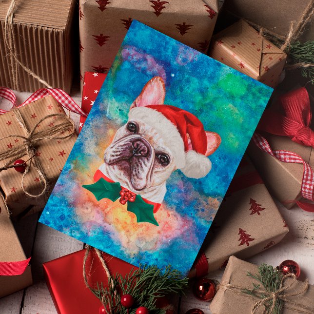 Postal Festiva Navidades de perros de raza Bulldog de Francia (Subido por el creador)