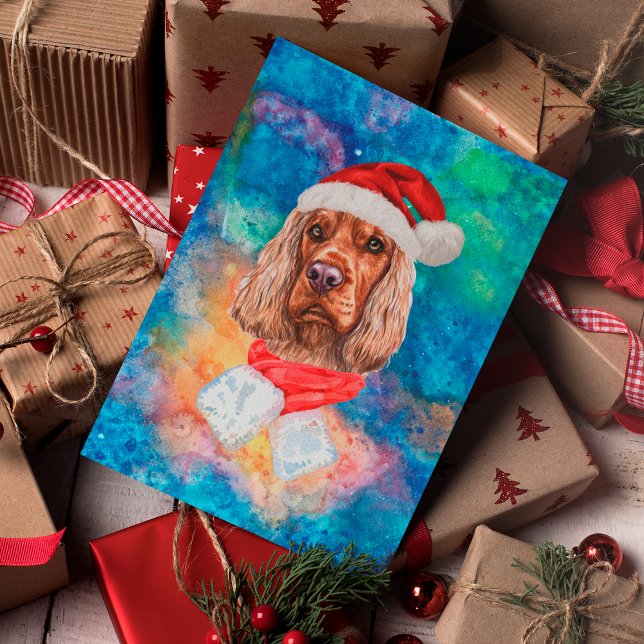 Postal Festiva Navidades de perros de raza española Cocker Spanie (Subido por el creador)