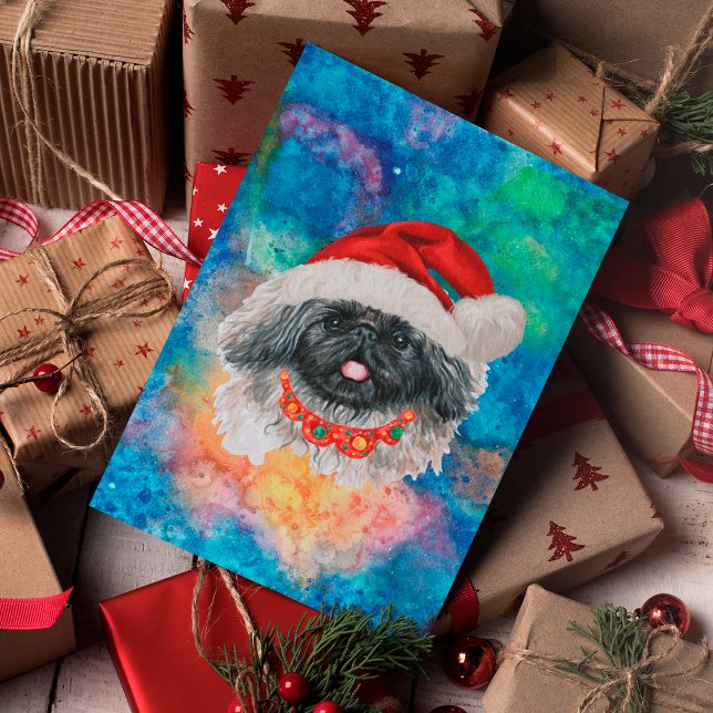 Postal Festiva Navidades de perros de raza pekingesa (Subido por el creador)