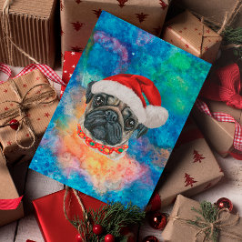 Postal Festiva Navidades de perros de raza Pug
