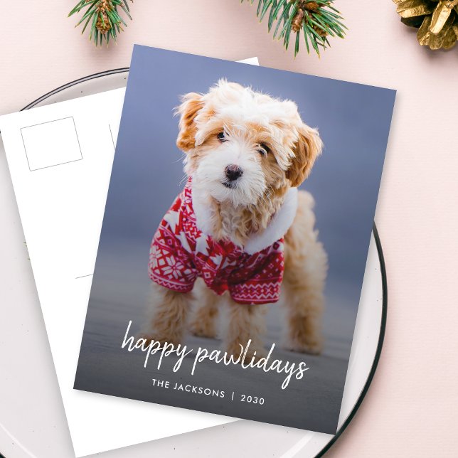 Postal Festiva Navidades de perros | Modernas y ricas copas de ma (Celebrate your furry friend with a modern Happy Pawlidays postcard by Guava)