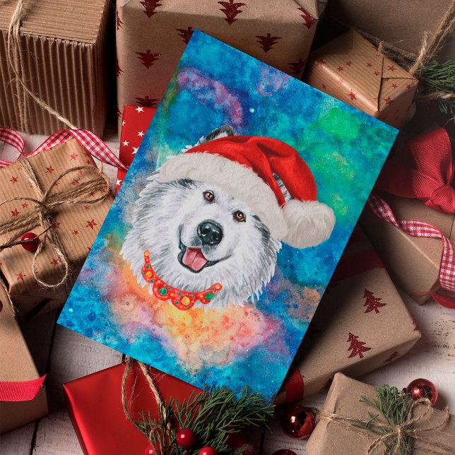 Postal Festiva Navidades de Perros Ríos de Malamute de Alaska (Subido por el creador)