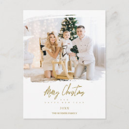 Postal Festiva Navidades de pincel - Foto de copos de nieve dorad