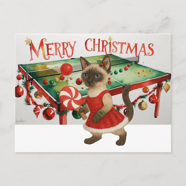Postal Festiva Navidades de ping pong temen a amantes de gatos si (Anverso)