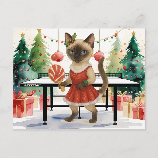 Postal Festiva Navidades de ping pong temen a amantes de gatos si (Anverso)