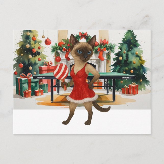 Postal Festiva Navidades de ping pong temen a amantes de gatos si (Anverso)
