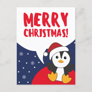 Postal Festiva Navidades de pingüinos nevan animales de invierno