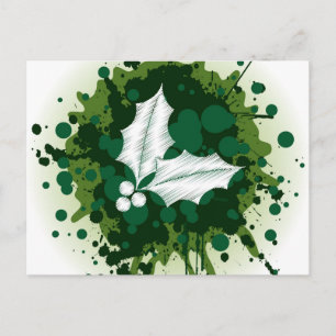 Postal Festiva Navidades de pintura salpicados Holly Design