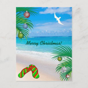 Postal Festiva Navidades de Playa Tropical, Palmeras y Flip Flops