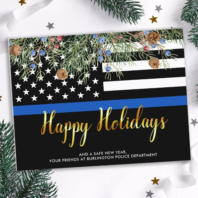Postal Festiva Navidades de policía felices feriados delgada líne (Subido por el creador)