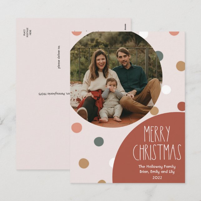 Postal Festiva Navidades de Punto de Polka Boho Rojo Foto vertica (Anverso / Reverso)