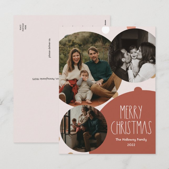 Postal Festiva Navidades de Punto de Polka Boho Rojo Vertical 3-F (Anverso / Reverso)