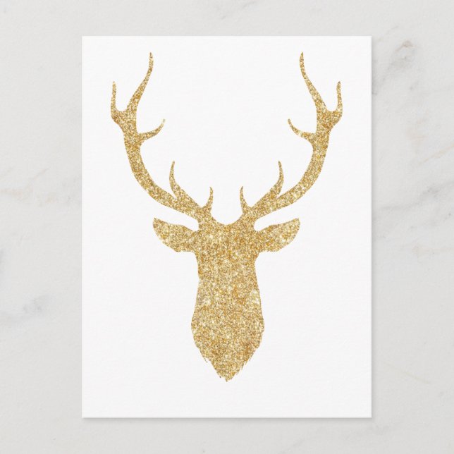 Postal Festiva Navidades de Purpurina de oro falso Deer (Anverso)