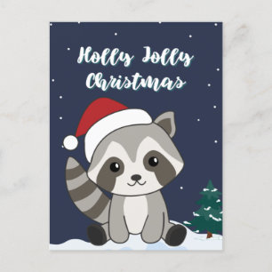 Postal Festiva Navidades de Raccoon Nieve Raccoons vacaciones de