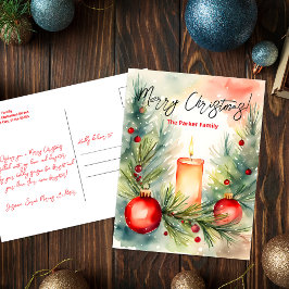 Postal Festiva Navidades de ramas festivas de pino de velas salud