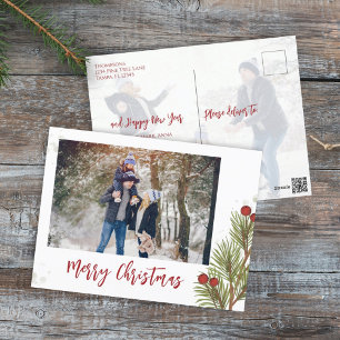 Postal Festiva Navidades de Red Holly Berries