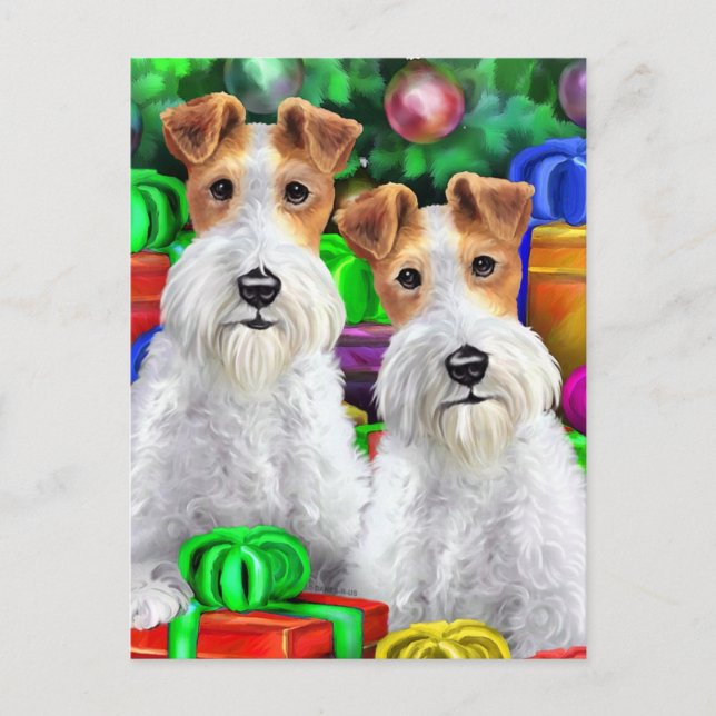 Postal Festiva Navidades de regalos al aire libre de Fox Terrier (Anverso)