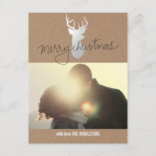 Postal Festiva Navidades de renos plateados de papel Kraft marrón