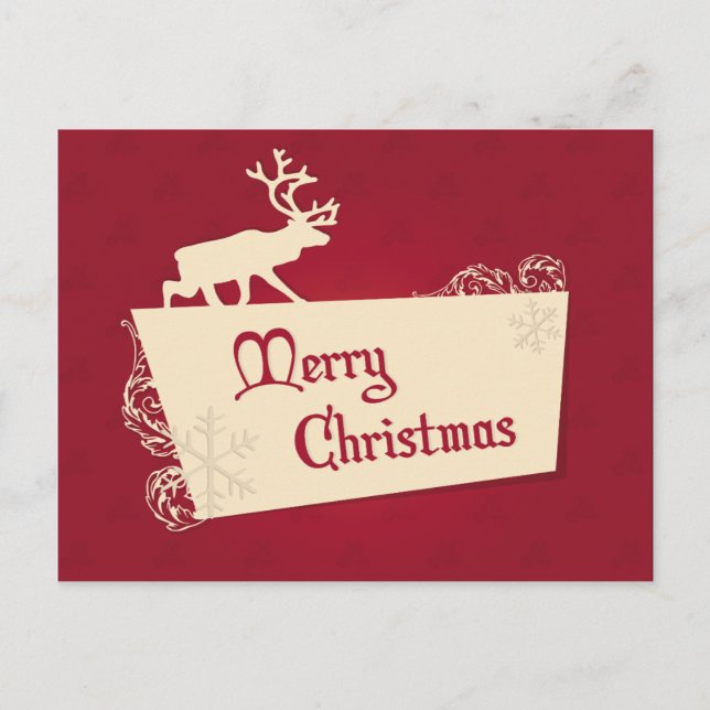 Postal Festiva Navidades de renos rojos y copos de nieve (Anverso)