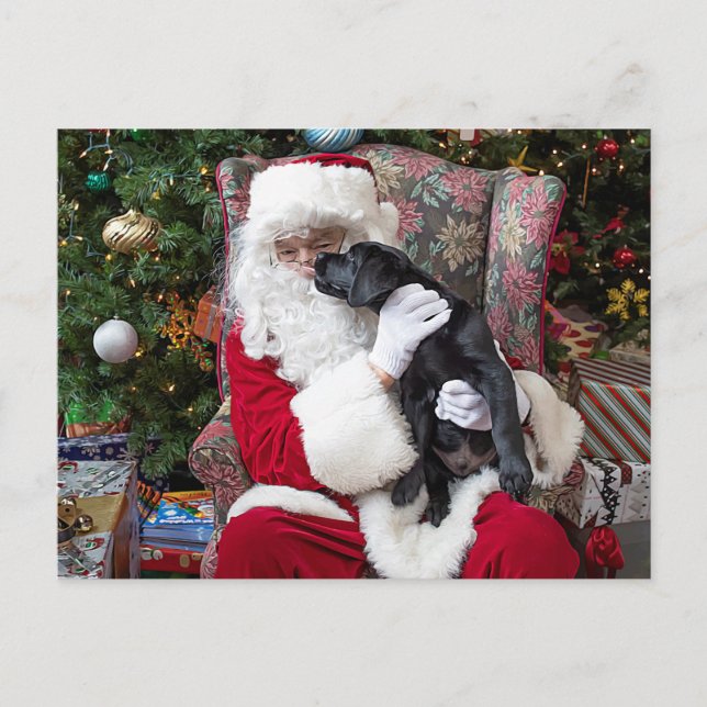 Postal Festiva Navidades de Santa Claus Puppy Black Labrador (Anverso)