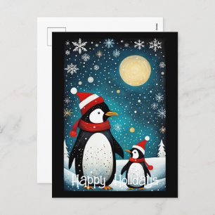 Postal Festiva Navidades de Santa Pingüino de Invierno de Luna Ll